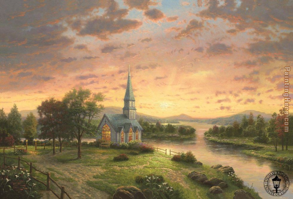 Sunrise Chapel painting - Thomas Kinkade Sunrise Chapel art painting